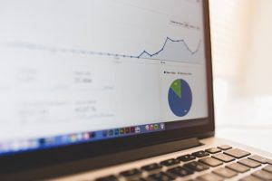 Laptop screen with statistics
