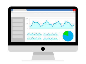 Illustration of a monitor displaying analytics charts