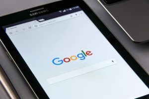 Tablet screen showing the Google search page