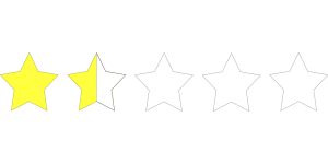 Five-star rating graphic with one and a half stars filled in