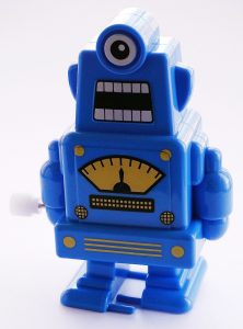 Blue wind-up tin toy robot