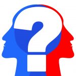 red and blue heads combined into one question mark