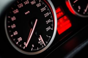 Close-up of a car speedometer dial