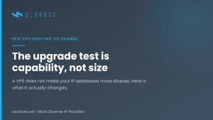 SEO VPS hosting compared with shared Class C SEO hosting, showing which capabilities change and which stay identical — SEOHost.net.