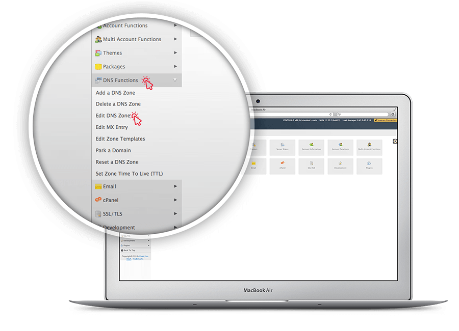 Create your own private nameserver slideshow, login to whm and click on edit dns zone