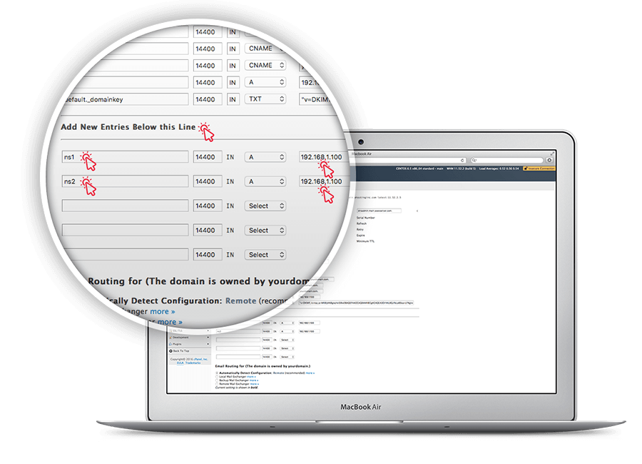 Create your own private nameserver, save ns1 and ns2 entries